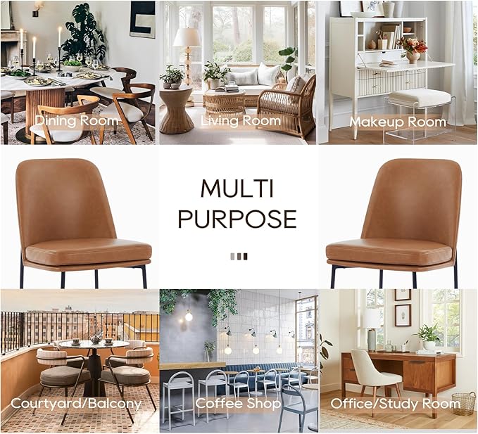 COLAMY Dining Chairs Set of 6, Modern Dining Chair, Leather Upholstered Dining Chairs, Kitchen Chairs with Curved Back and Metal Legs for Dining Room Kitchen Restaurant, Brown