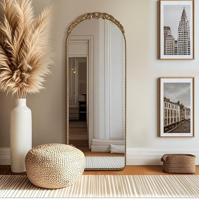 Besdomus Gold Full Length Mirror: 53x19 in Traditional Ornate Antique Floor Mirror - Baroque Vintage for Bedroom/Living Room/Entryway/Hallway/Wall/Home Decor