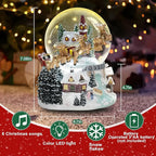 7'' H Christmas Snow Globe with Light up and Musical Valentine's Day Decoration Gift, Snowflakes Water Globe, Santa Sleigh Reindeer Resin Snow Globe, Christmas Holiday Indoor Decor.