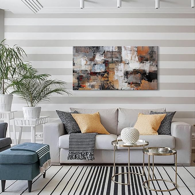 Pogusmavi Abstract Canvas Wall Art, Modern Minimalist Painting, Brown Room Decor, Framed Wall Art for Living Room, Bedroom, Office, 20x40IN