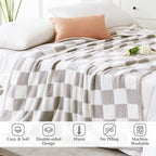 WRENSONGE Checkered Throw Blanket, Light Grey Soft Cozy Fluffy Warm Hand Made Throw Blankets for Couch, Sofa, Chair, Bed, Camping, Picnic, Travel Lightweight Bed Blanket - 50"*70"