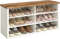 VASAGLE Shoe Bench, Storage Bench, 6 Compartments, Adjustable Shelves, for Living Room, Entryway, Dorm, 11.6 x 39.4 x 19.7 Inches, Rustic White and Honey Brown ULSB036W02