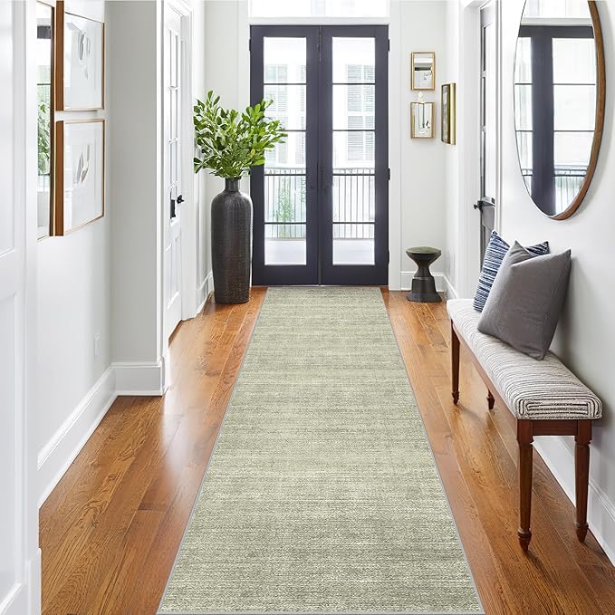 Art&Tuft Non-Slip Runner Rug - 2x8 Runner Rug Washable Low-Pile Rugs Runners, Soft Distressed Carpet Runner for Bedroom Bathroom Kitchen Laundry Living Room, Green