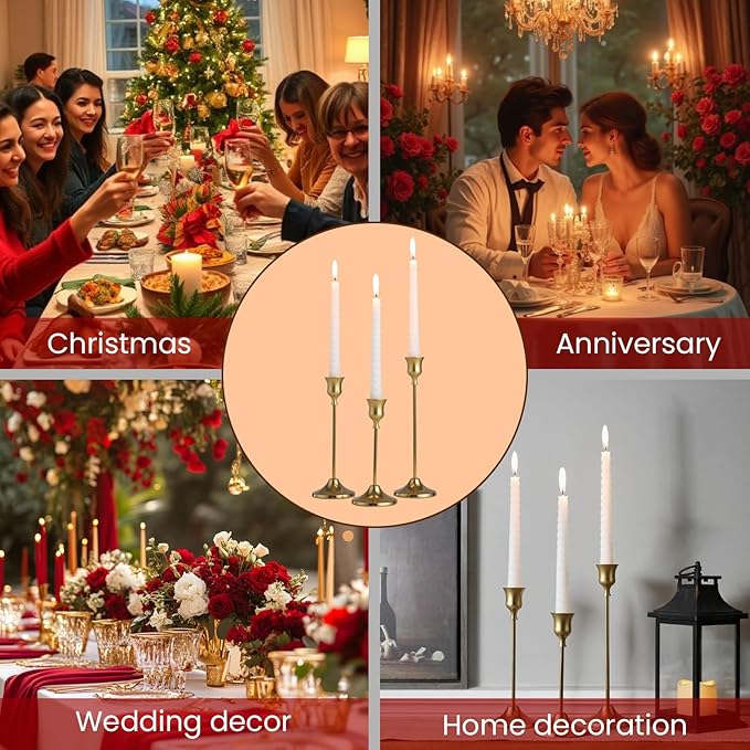 Gold Candle Holders Set -30pcs Taper Candle Holder for Candlesticks, Tall Metal Candlestick Holders for Table Centerpiece, Home Decor, Fits 3/4 Inch Thick Candles (Gold, 4 Sets(12 Pcs))