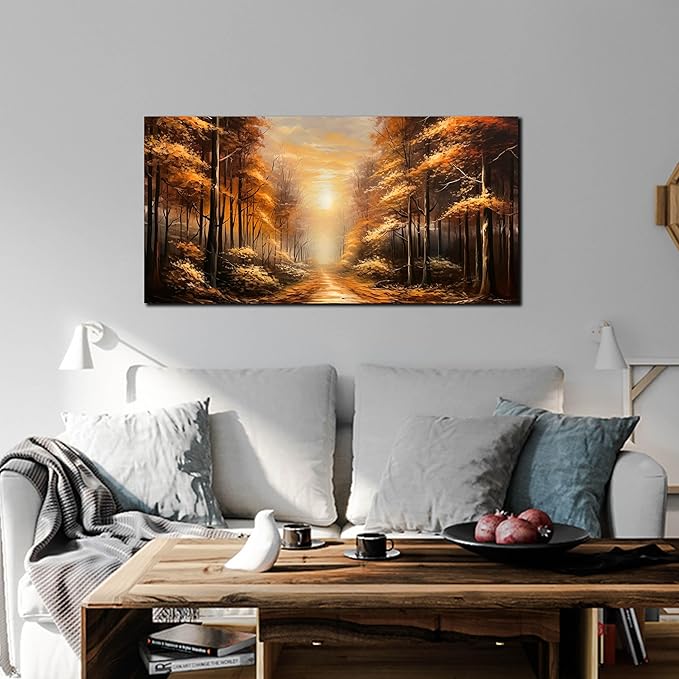 Large Wall Art for Living Room Bedroom Office Gold Forest Artwork Sunrise Landscape Nature Pictures Modern Wall Art Framed Canvas Prints 20x40 Inch