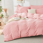 HYMOKEGE Rose Pink Full Size Comforter Sets Seersucker 7 Pieces, All Season Luxury Bed in a Bag for Bedroom, Bedding Set with Comforter, Sheets, Pillowcases & Shams