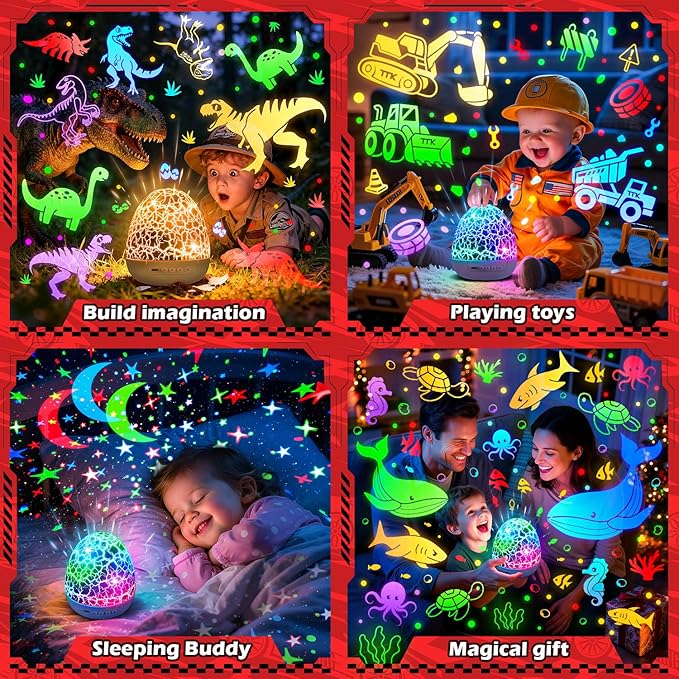 PIKOY Toy Cars Toys | 6HD Films+15 Sounds+31 Colors+Remote Control+360°Rotating | Cars for Toddlers 1-3 Toy Cars for Boys Age 4-7 Dinosaur Egg Light for Nursery Toddler Boy Birthday Gifts 1-8 Years