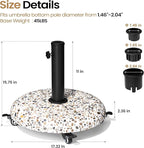 45lbs Patio Umbrella Base with 4 Wheels, Round Cobblestone Concrete Stand, Heavy Duty Market Umbrella Stand for Outdoor