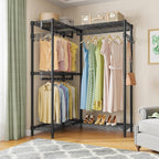 VIPEK L4 Garment Rack L Shaped Clothes Rack for Corner, Freestanding Portable Wardrobe Closet Heavy Duty Clothing Rack with 3 Hanging Rods & 2 Side Hooks, 43.3"Lx29.1"Wx76.4"H, Max Load 810LBS, Black