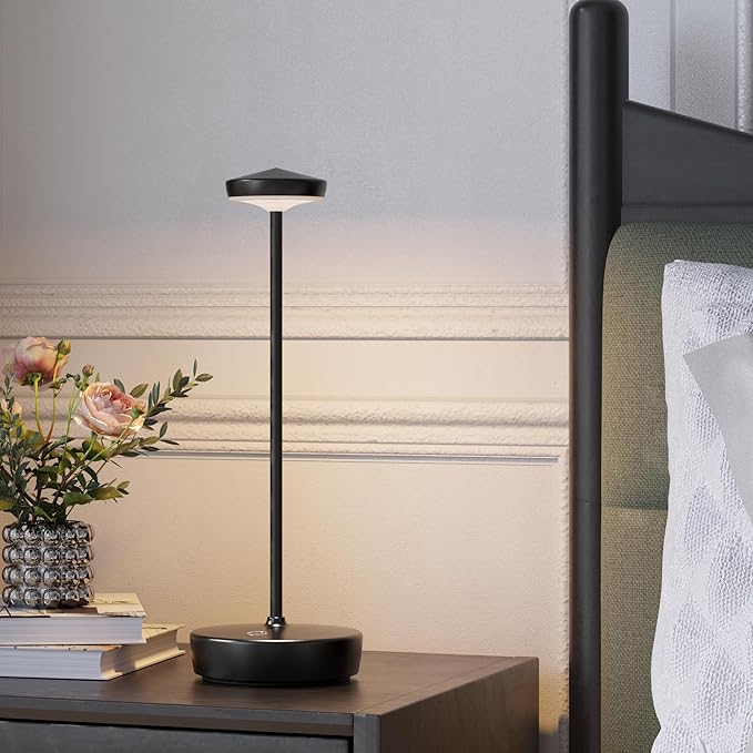 Cordless LED Table Lamp,Rechargeable 5000mAh Battery - Touch Control 3-Level Brightness with Memory Function,Portable IP54 Waterproof Desk lamp for Outdoor, Bars,Restaurants (2P Black)