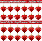 24 Pieces Valentine's Day Heart Shaped Ornaments, Glossy and Matt Heart Baubles Hanging Decorations for Valentine's Day Wedding Anniversary Home Party Decor