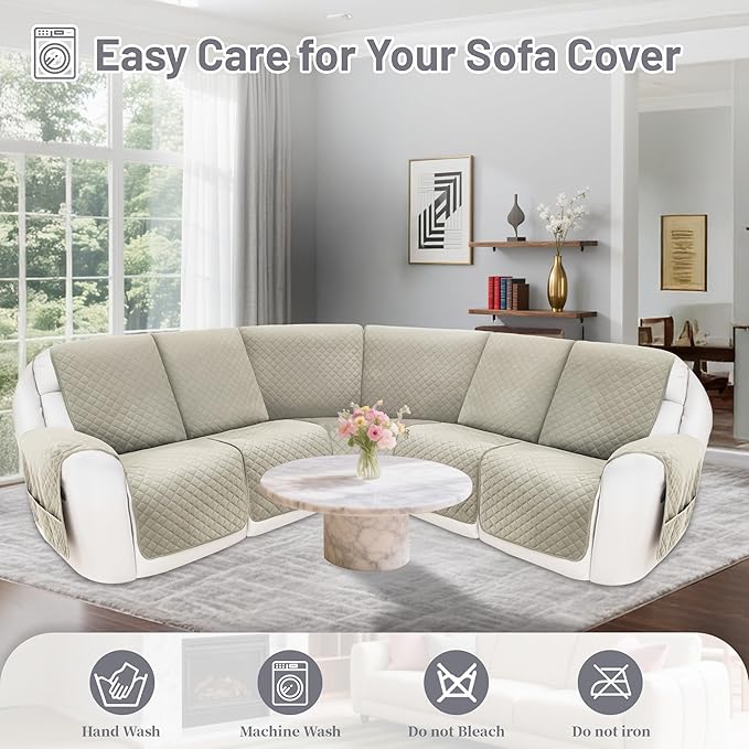 Recliner Sofa Covers 100% Waterproof Recliner Cover Washable Velvet L Shape Recliner Couch Covers for Sofa Pets Anti Slip Recliner Slipcovers with Pockets (5 Seat Sofa, Light Gray)