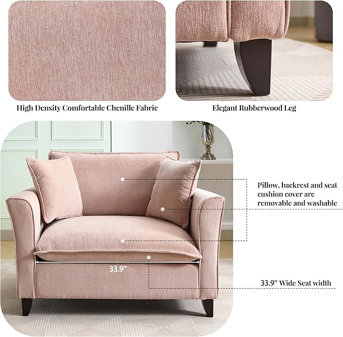 ERYE Living Room Accent Chair, Modern Chenille Upholstered Wider Seat Cushion Leisure Armchair W/2 Pillows and Removable Cover for Home Apartment,Bedroom,Office