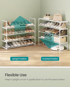 SONGMICS Shoe Rack, 4-Tier Shoe Organizer, Metal Storage Shelf, Upright or Upside Down, for 20-25 Pairs, Stackable, for Entryway, 11.8 x 36.2 x 29.1 Inches, Pearl White ULSA014WK01