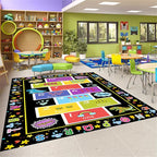 Educational Play Rug 6x8ft - ABC & 123 Learning Mat for Toddlers with Animal Designs - Non-Slip Washable Rug for Playroom, Preschool, Daycare Classroom