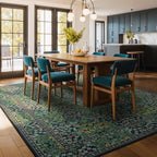 Lessymo Floral Washable Rug 9x12, Living Room Area Rugs Non Slip Boho Low Plie Large Carpet for Bedroom Dining Room Home Office, Vintage Flower Decor Distressed Retro Indoor, Forest Green