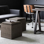 SIMPLIHOME Rockwood Cube Storage Ottoman with Tray - 17 inch Wide Upholstered Tweed Look Fabric Square Storage Ottoman in Mink Brown, Contemporary Cube Ottoman for Living Room with Serving Tray