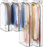 Clear Garment Bag for Hanging Clothes 10” Gusseted, 40&60” Suit Bags for Open Closet Storage Plastic Clothes Cover for Coat, Dress, Shirts, Fur, Jacket, Wardrobe Protectors, 4 Pack