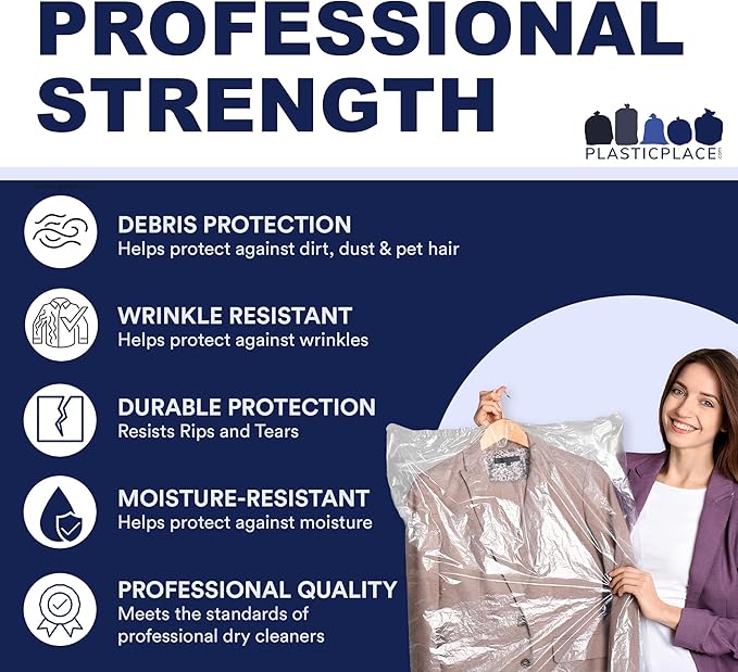 Plasticplace Clear Garment Bags Plastic Coat Bag1.0 Mil 21" X 4" X 54" (50 Count)