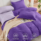 HYMOKEGE Dark Purple/Lavender Full Size Comforter Sets Seersucker 7 Pieces, All Season Luxury Bed in a Bag for Bedroom, Bedding Set with Comforter, Sheets, Pillowcases & Shams