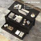 Rolanstar Coffee Table, Lift Top Coffee Table with Drawers and Hidden Compartment, Retro Central Table with Wooden Lift Tabletop, for Living Room, Black