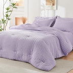 HYMOKEGE Lavender Twin Comforter Set Seersucker 5 Pieces, All Season Luxury Bed in a Bag for Bedroom, Bedding Set with Comforters, Sheets, Pillowcase & Shams