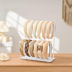 pickpiff Headband Holder Organizer Metal 2-Tier with Tray: Hair Accessories Display Stand Storage, Purse Charms Key Rings Rack Necklace Stand Home Bedroom for Girls Women, White