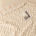Sophia & William Ruched Faux Fur Throw Blanket for Couch - Luxury Lightweight Plush Fuzzy Cozy Soft Blankets, Cream, 50" x 60"