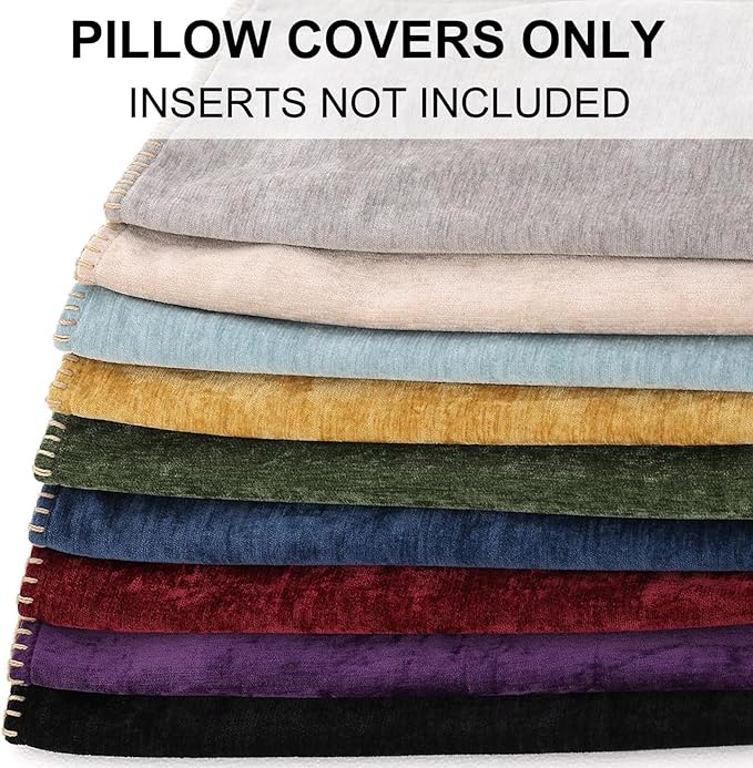 decorUhome Spring Chenille Soft Cozy Throw Pillow Covers 26x26 Set of 2, Modern Farmhouse Boho Velvet Decorative Euro Sham Pillow Cases with Stitched Edge for Couch Sofa Bed Home Decor, Mineral Yellow