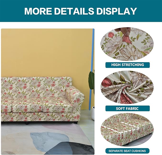KRFOONN 2 Piece Chair Covers Printed Sofa Covers Couch Covers Washable Armchair Sofa Couch Slipcover Furniture Protector with Elastic Bottom for Living Room (Armchair, 22), Small