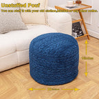 Unstuffed Ottoman Pouf Cover – Round Faux Fur Footstool Plush Floor Pouf (No Filler Included) Perfect for Living Room, Bedroom, or Office Lounge (Navy Blue, 26x26x18 in)