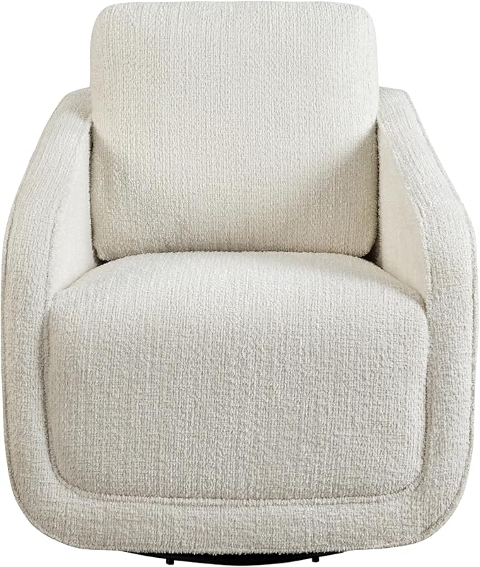 Studio Living® Lydia 35.3" Swivel Accent Chair, Modern Boho, Fully Assembled, Pocket Coil Comfort, Round Swivel Base Leg, Soft Chenille Fabric, Cream