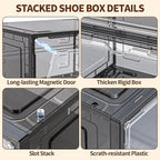 6 Pack XX Large Shoe Organizer, Heavy-Duty Hard Thicken Plastic Clear Stackable Shoe Storage Box Organizer for Closet, Space-Saving Shoe Rack Display Case Bin Containers for Sneakers, Grey