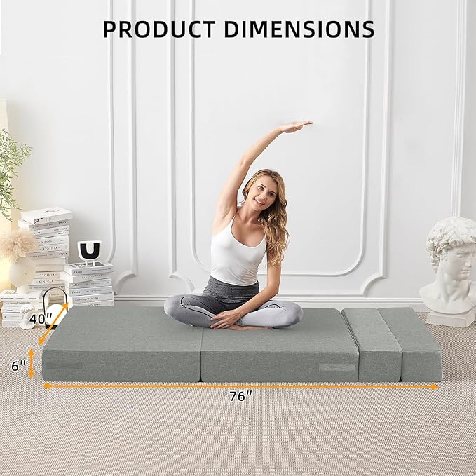 FILUXE Convertible Folding Sofa Bed - Sleeper Chair with Pillow, Modern Linen Fabric Floor & Futon Couch, Foldable Mattress for Living Room/Dorm/Guest/Home Office/Apartment, Standard Size, Light Gray