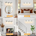 3 Light Modern Bathroom Light Fixtures Over Mirror, Chrome Vanity Lights for Bathroom Wall Sconces with Clear Glass Shades, E26 Socket (Bulbs Not Included)