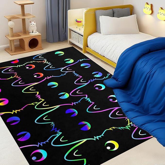 Black Cat Rug for Bedroom, Kids Cat Carpet for Girls Room Decor, Funny Cats Rugs Room Decor Playroom Cute Cats Themed Kids Area Rug Washable Non Slip Childrens Bedroom Mat 2.5x4 Feet