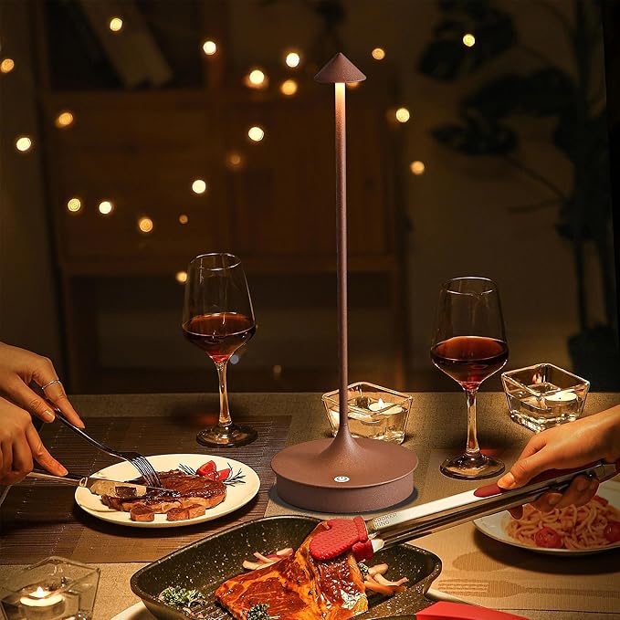 Cordless Table Lamps Rechargeable, LED Desk Lamp 4000mAh Battery Operated Outdoor Waterproof Portable Touch Dimmable Table Light for Patio/Restaurant/Bar/Indoor (Brown-2PC)