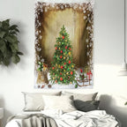 Ambesonne Christmas Tapestry Queen Size, Pine Tree with Present Boxes on Snowy Board Xmas at Countryside Theme, Wall Hanging Bedspread Bed Cover Wall Decor, Queen Size, Green Brown