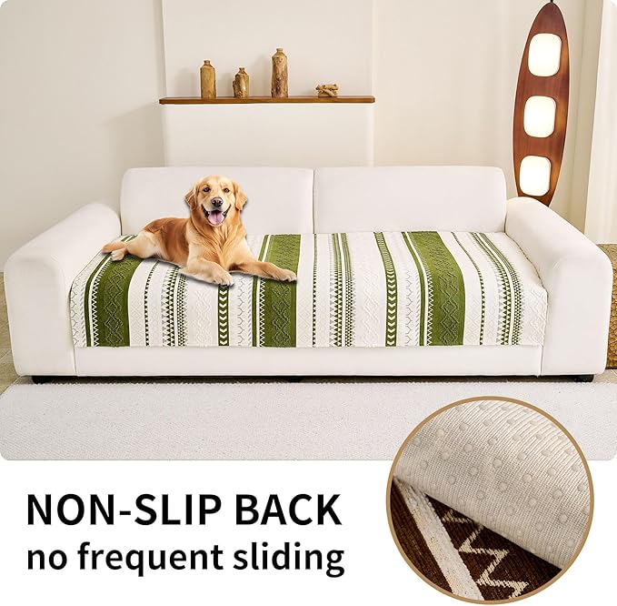 HAOMAIJIA Boho Couch Covers for Sofa, Waterproof Couch Cover for Dogs Soft Chenille Jacquard Non Slip Sofa Covers for Pets Washable Couch Protector (Sage Green, 36.5" x 82" 1 Pack)