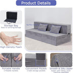 Folding Sofa Bed, 4 in 1 Convertible Sleeper Chair with Pillow, Queen Memory Foam Fold Out Chair Bed, Modern Floor Futon Sofa Couch Mattress for Living Room/Guest/Apartment, Light Gray