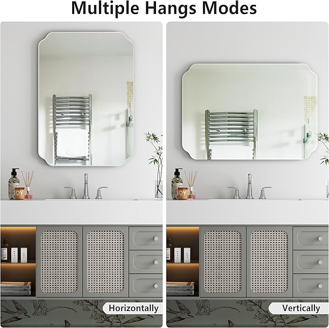 Bathroom Mirrors for Over Sink, Frameless Mirrors for Wall, 20x28 Inch Beveled Bathroom Mirror, Bathroom Vanity Mirror for Bedroom Living Room Entryway Home Decor