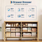IDEALHOUSE 6 Drawer Dresser, Storage Organizer with Sturdy Metal Handle, TV Stand for 55 inch TV, Chest of Drawers for Living Room, Hallway, Closet