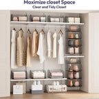 SWTYMIKI Hanging Closet Organizer Storage - 4 Tier Metal Stackable Hanging Closet Shelves with Dividers and S Hooks, Foldable Clothes Shelves for Clothes, Pants, Shoes, Coat, Hats Clutches Accessories