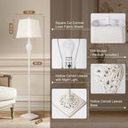 Floor Lamp for Living Room, Vintage Standing Lamp with Nightlight, 65" Tall Lamp with White Linen Shade, Farmhouse Rustic Floor Lamp for Bedroom, Office, Corner (LED Bulb Included)
