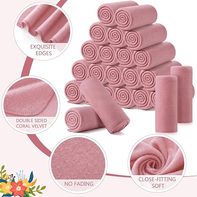 Shimeyao 24 Packs Fleece Throw Blanket Soft Warm Lightweight Fleece Blanket Cozy Throw Bulk for Home Bed Couch Sofa Office Wedding Gifts Suitable for Seasons, 50 x 60 Inches(Cherry Blossom Pink)