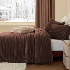 BEDELITE Fleece Twin Comforter Set -Super Soft & Warm Fluffy Hot Chotolate Bedding, Luxury Fuzzy Heavy Bed Set for Winter with 1 Pillow case