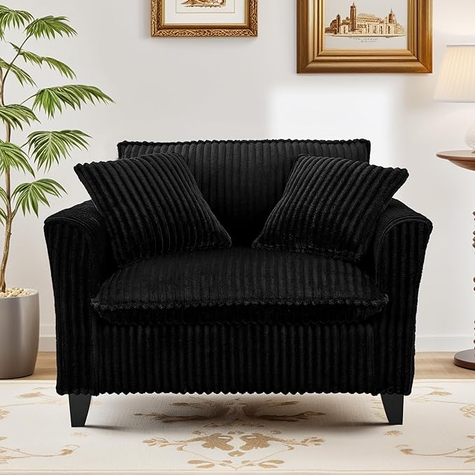 ERYE Living Room Accent Chair, Modern Corduroy Upholstered Chair Wider Seat Cushion Leisure Armchair W/2 Pillows and Removable Cover for Home Apartment,Bedroom,Office