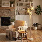 Oneach 70" Industrial Floor Lamp, Stepless Dimmable Standing Lamp with 3 Bulbs, Farmhouse Corner Standing Tree Lamp for Living Room, Tall Lamps for Bedroom, Office, Dining Room, Antique Beige White