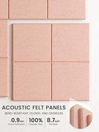 Bumusty Large Felt Bulletin Board, 36" x 24" Cork Board Alternative, 6-Pack Wall Tiles with 4-Compartment Design, 30 Push Pins, 40 Adhesive Tabs, Ideal for Office & Home Decor, Pink