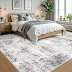 IOHOUZE Abstract Area Rugs 9x12 Ft Washable Large Rugs for Living Room, Non Slip Dining Room Rug, Printed Faux Wool Rugs for Bedroom, Floor Carpet for Office Nursery Playroom, Grey Beige
